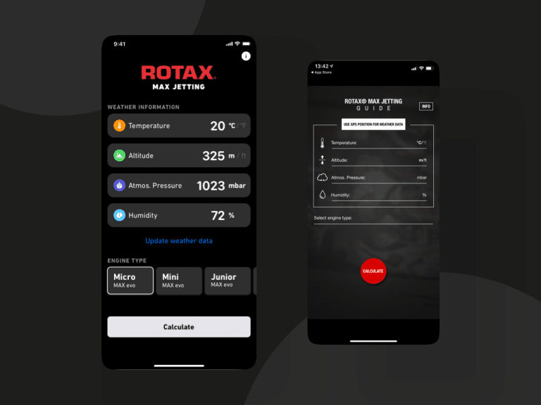 Redesign iOS und Android App Rotax Max Jetting
